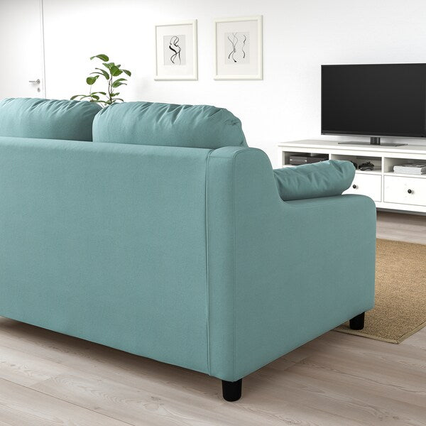 VINLIDEN - 3-seater sofa with chaise-longue, Hakebo light turquoise ,