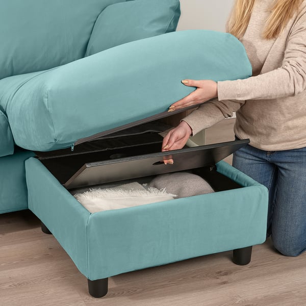 VINLIDEN - 3-seater sofa with chaise-longue, Hakebo light turquoise ,