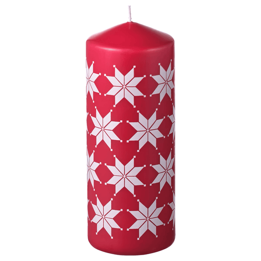 Ikea VINTER 2021 Candle without perfume - white/red star pattern 20 cm