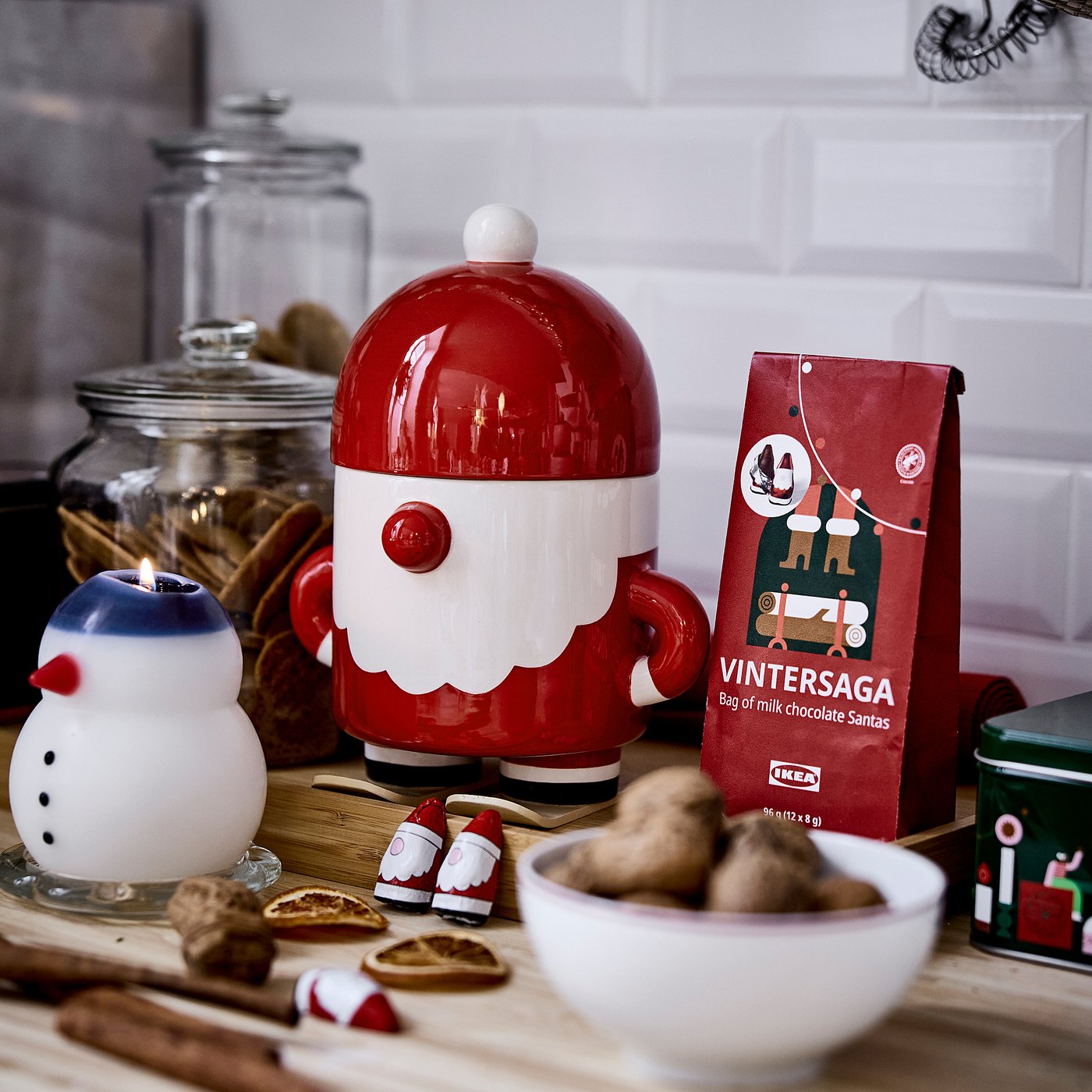 VINTERFINT jar with lid, Santa Claus red, 13 cm