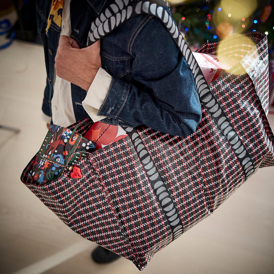 VINTERFINT carrier bag, large, check pattern/multicolour, 55x37x35 cm/71 l