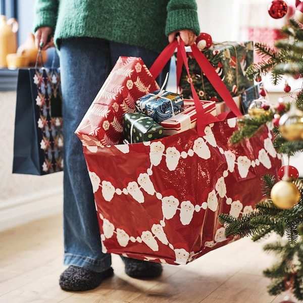 Ikea VINTERFINT - Carrier bag, large, Santa Claus pattern red, 55x37x35 cm/71 l