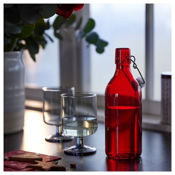 Ikea VINTERFINT - Bottle with stopper, glass red, 0.5 l