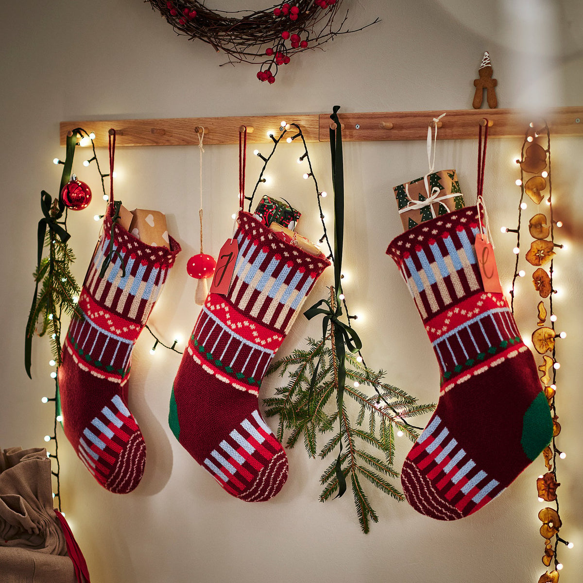 VINTERFINT Christmas stocking, striped multicolour, 50 cm