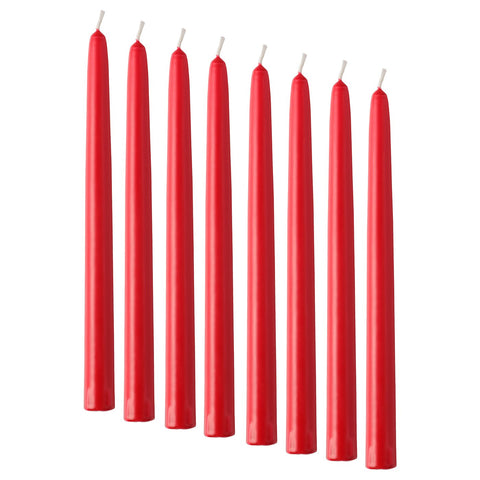 VINTERFINT unscented taper candle, red, 25 cm, 8 pack