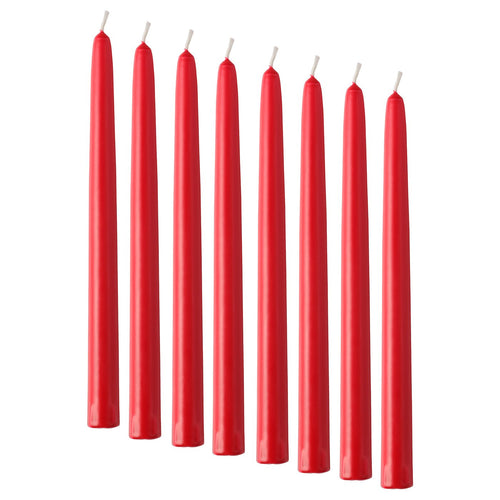 VINTERFINT unscented taper candle, red, 22 mm, 8 pack
