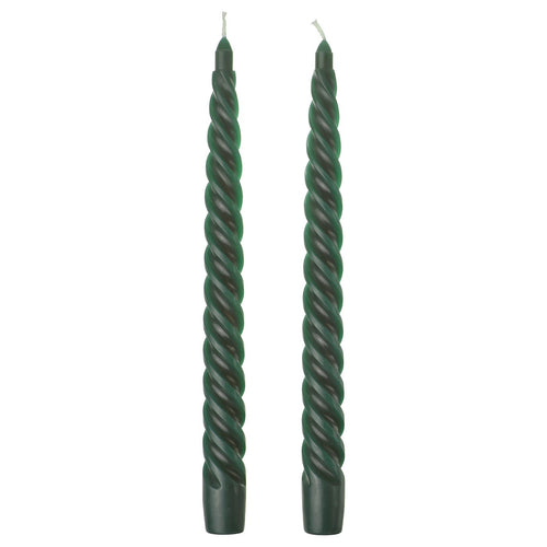 VINTERFINT unscented taper candle, spiral green, 22 mm, 2 pack
