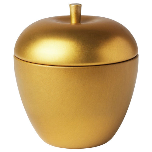 VINTERFINT scented candle in metal tin, apple-shaped/Apple and cinnamon gold-colour, 24 h