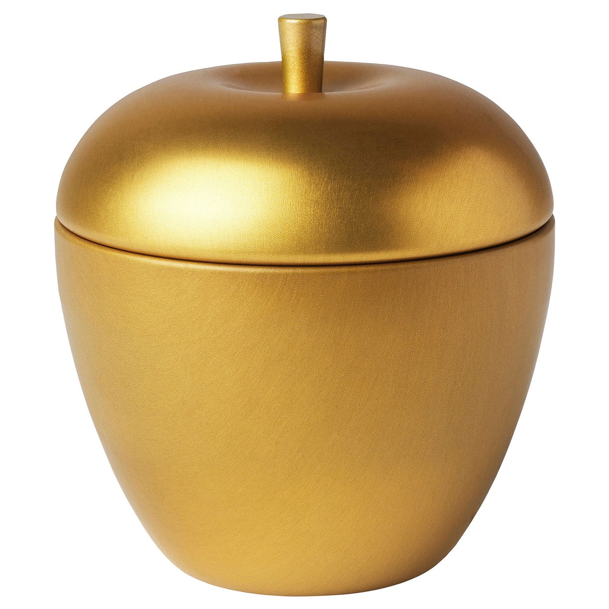 VINTERFINT scented candle in metal tin, apple-shaped/Apple and cinnamon gold-colour, 24 hr