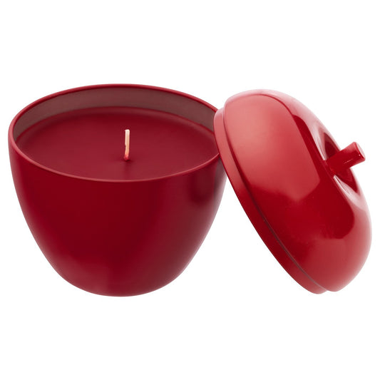 VINTERFINT scented candle in metal tin, apple-shaped/Apple and cinnamon red, 8 cm