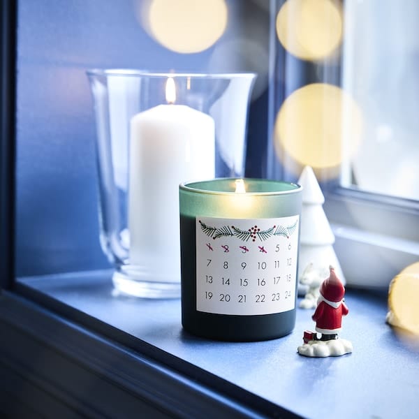 Ikea VINTERFINT - Scented candle in glass, calendar/Five spices of winter green, 45 hr