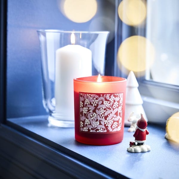 Ikea VINTERFINT - Scented candle in glass, Cinnamon & sugar red, 45 hr