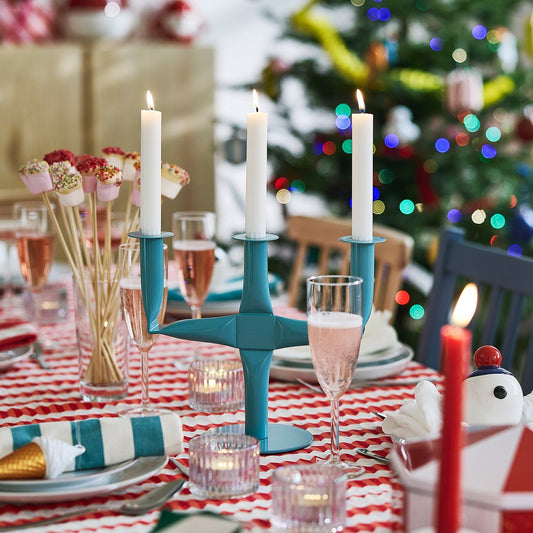 VINTERFINT candlestick, for 3 candles turquoise, 23 cm