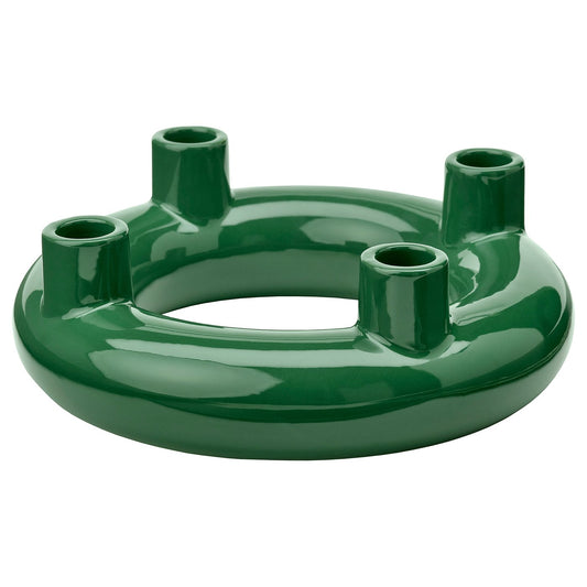 VINTERFINT candlestick, for 4 candles rounded/dark green, 22 cm