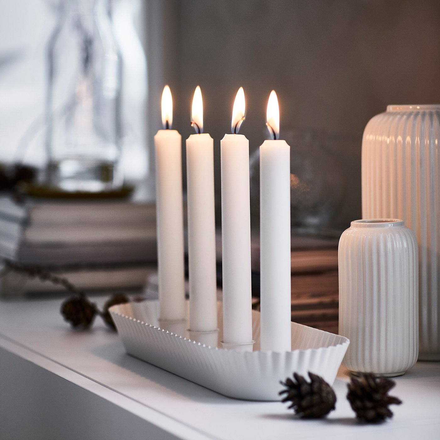 VINTERFINT candlestick, for 4 candles white, 34x12 cm