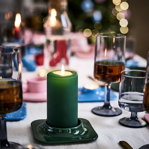VINTERFINT candlestick for candle, dark green, 3 cm Candlestick for candle, dark green,3 cm