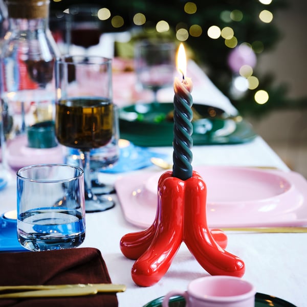 VINTERFINT candlestick, red, 11 cm Candlestick, red,11 cm
