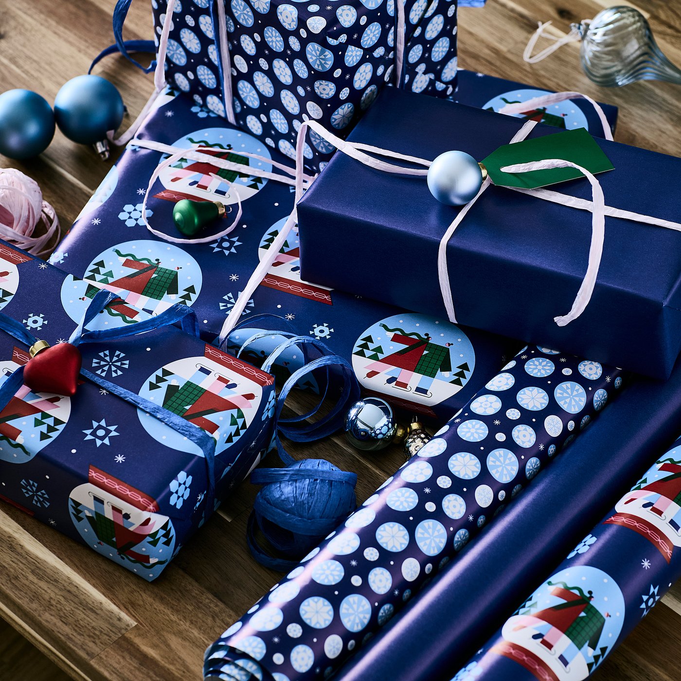 VINTERFINT gift wrap roll, mixed patterns blue, 9 mx0.7 m cm