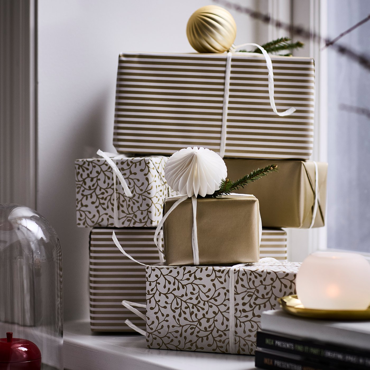 VINTERFINT gift wrap roll, mixed patterns gold-colour, 9 mx0.7 m cm