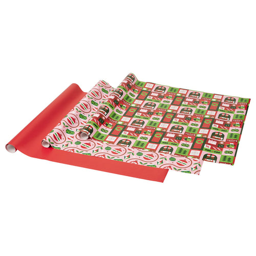 VINTERFINT gift wrap roll, mixed patterns red/pink, 3x0.7 m/2.10 m²