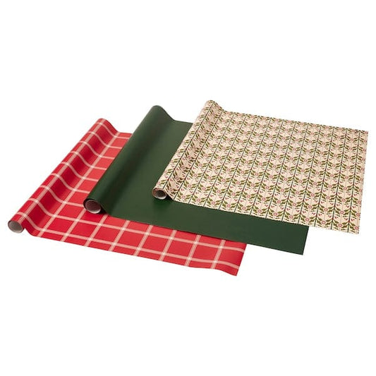 Ikea VINTERFINT - Gift wrap roll, mixed patterns red/green, 3x0.7 m/2.10 m²