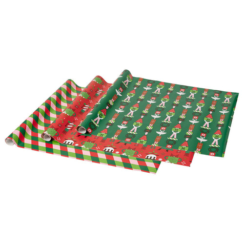 VINTERFINT gift wrap roll, mixed patterns red/green, 3x0.7 m/2.10 m²