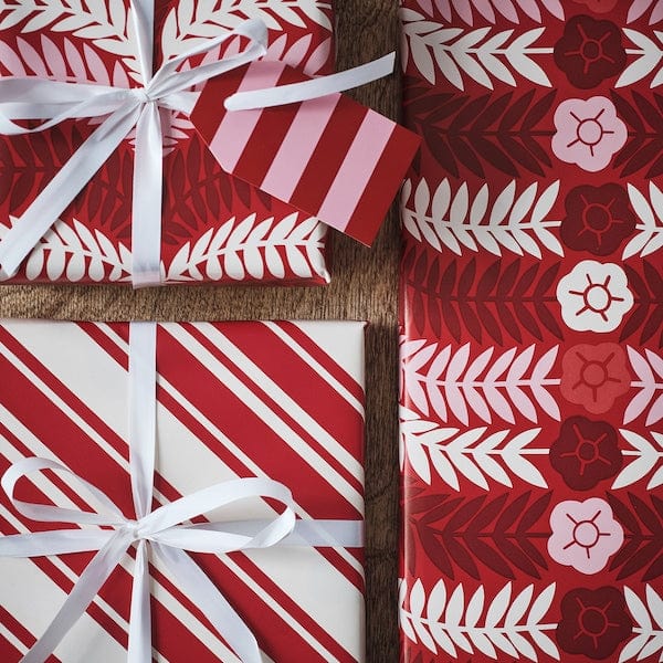 Ikea VINTERFINT - Gift wrap roll, mixed patterns red, 3x0.7 m/2.10 m²