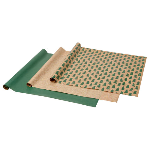 VINTERFINT gift wrap roll, mixed patterns green/brown, 3x0.7 m/2.10 m²