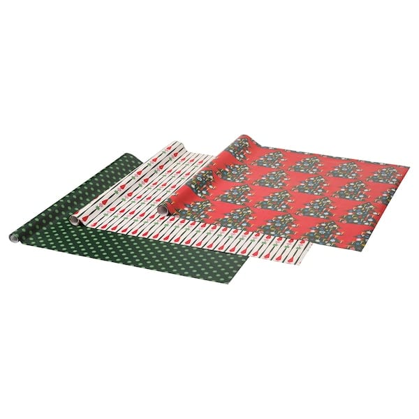 Ikea VINTERFINT - Gift wrap roll, mixed patterns green/red, 3x0.7 m/2.10 m²