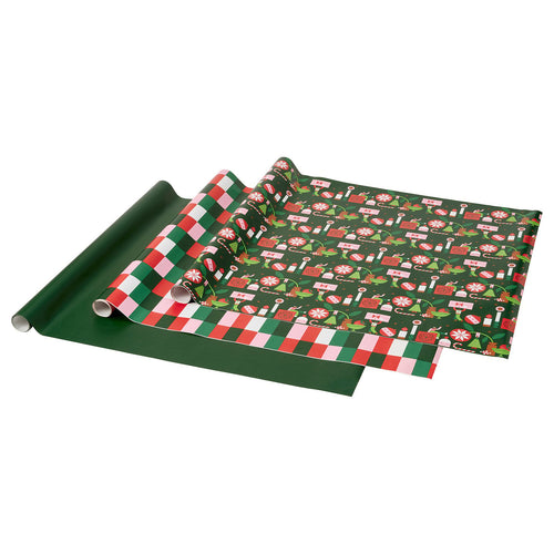 VINTERFINT gift wrap roll, mixed patterns green/red, 9 mx0.7 m cm