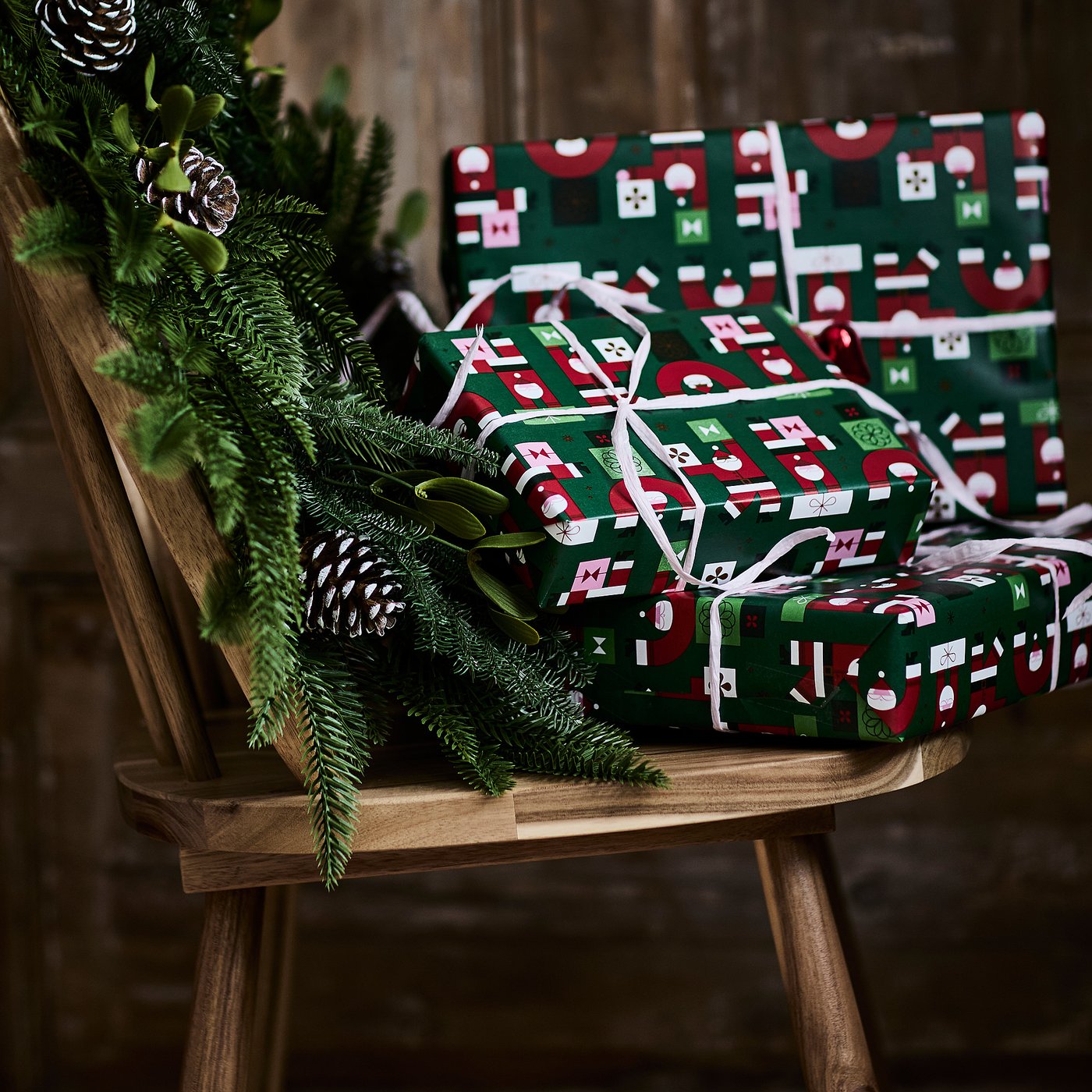 VINTERFINT gift wrap roll, Santa Claus pattern green, 4 mx1.0 m cm