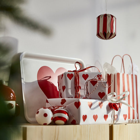VINTERFINT gift wrap roll, heart pattern/white/red, 3x0.57 m/1.71 m²