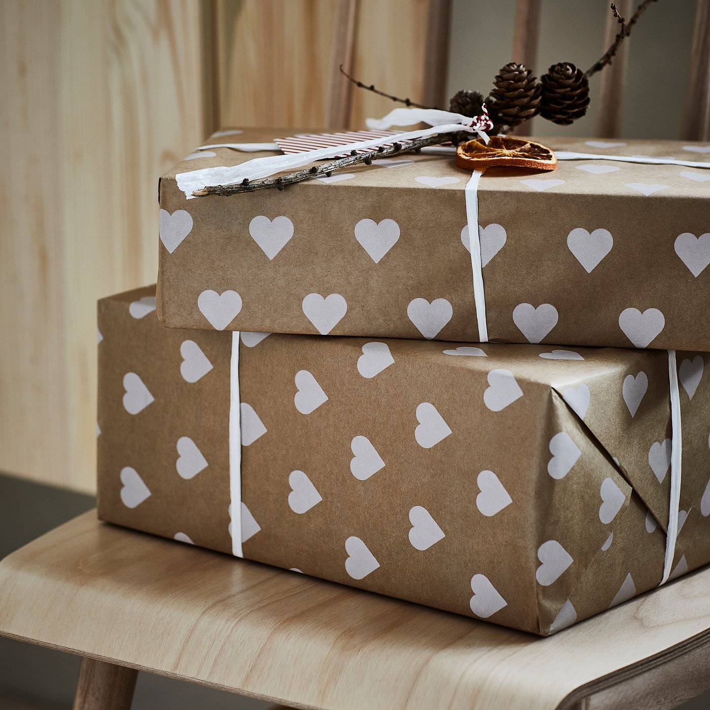 VINTERFINT gift wrap roll, heart pattern/brown, 3 mx0.7 m cm