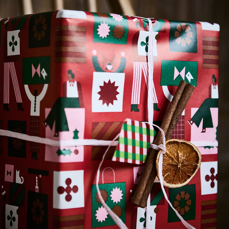 VINTERFINT gift wrap roll, red/pink, 3x0.7 m/2.10 m²