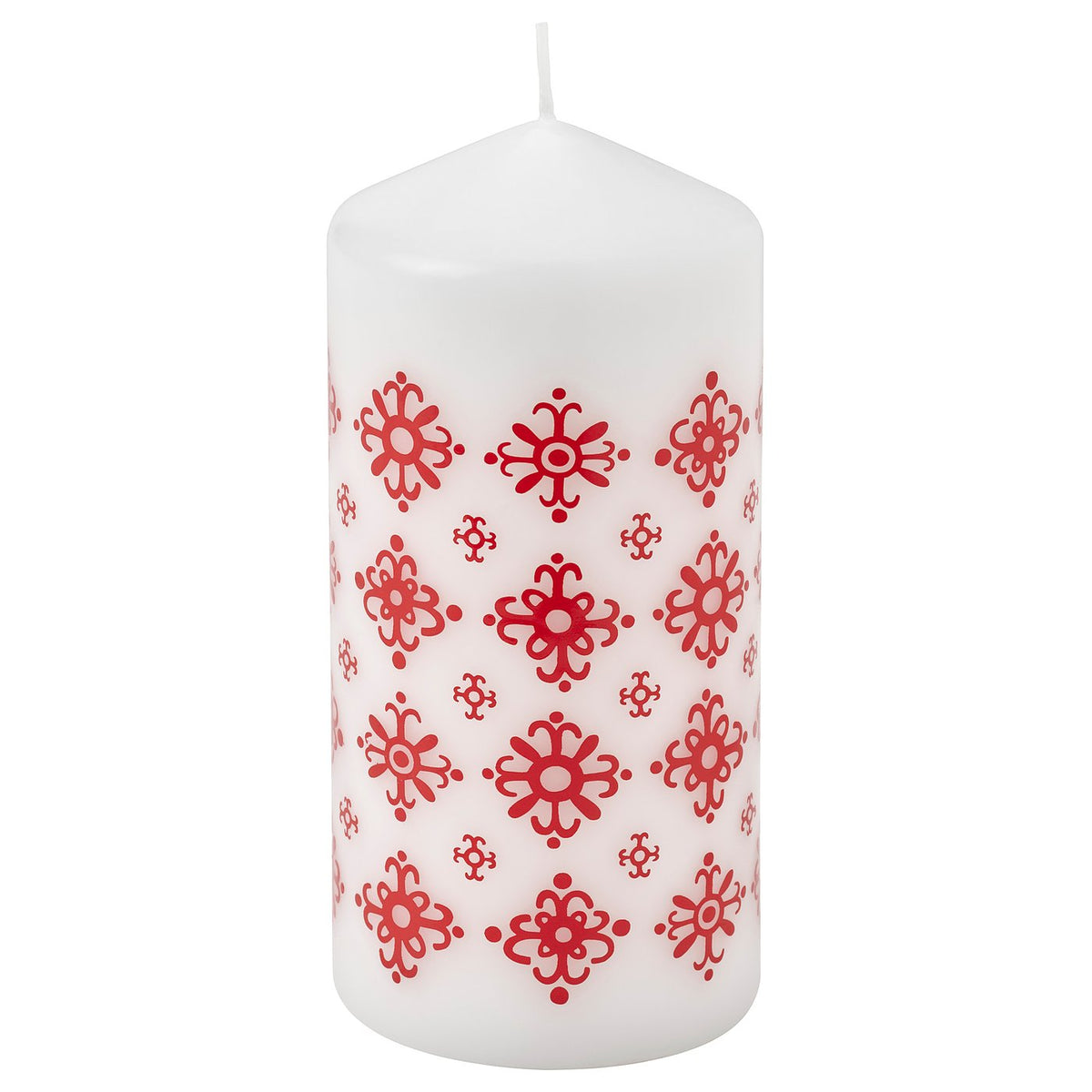 VINTERFINT unscented pillar candle, white/red, 14 cm