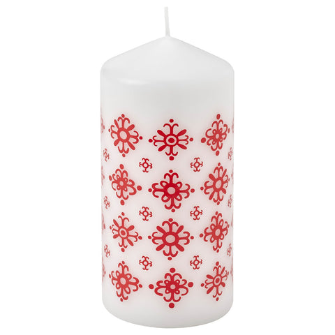 VINTERFINT unscented pillar candle, white/red, 14 cm