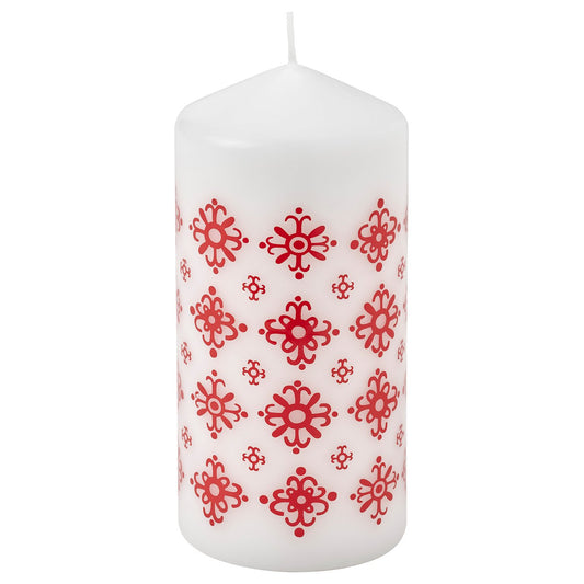 VINTERFINT unscented pillar candle, white/red, 14 cm