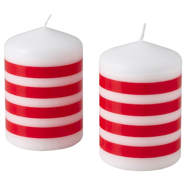 Ikea VINTERFINT - Unscented pillar candle, stripe pattern red/white, 10 cm