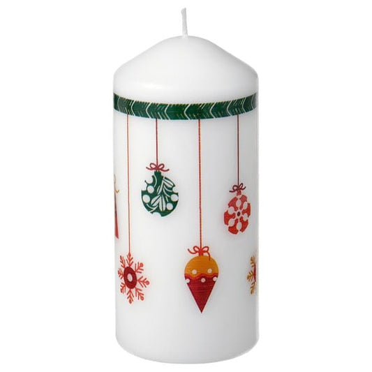 Ikea VINTERFINT - Unscented pillar candle, christmas motifs white, 14 cm