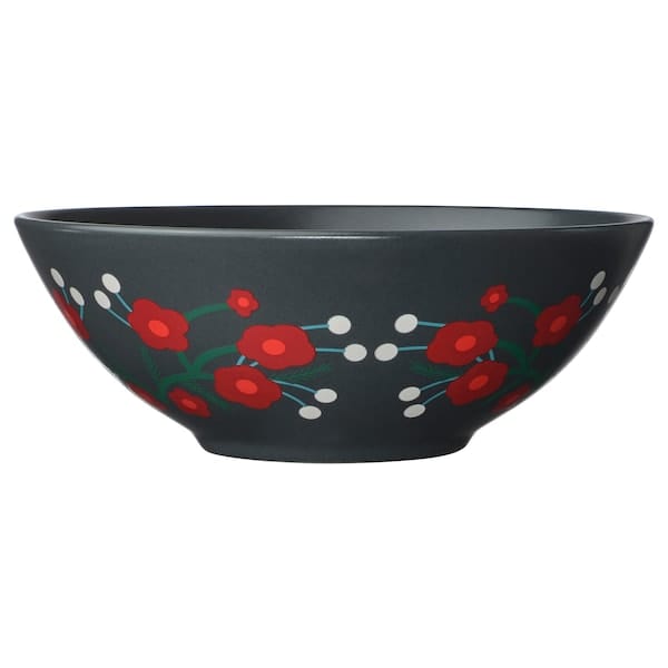 Ikea VINTERFINT - Bowl, flower pattern dark grey, 16 cm