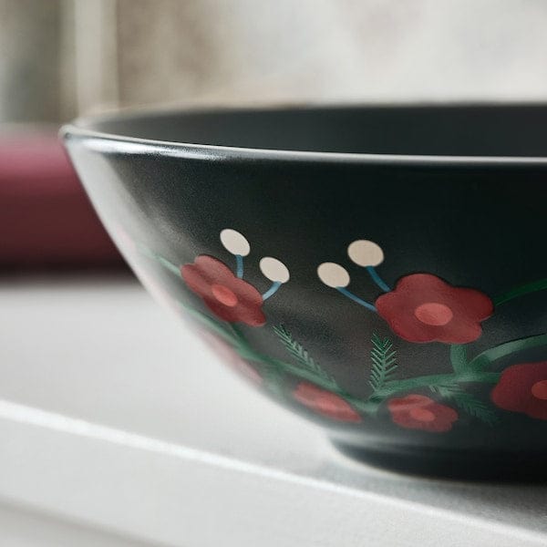 Ikea VINTERFINT - Bowl, flower pattern dark grey, 16 cm