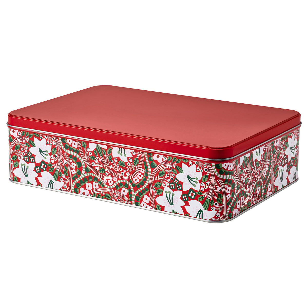 VINTERFINT tin with lid, flower pattern red, 29x20x8 cm