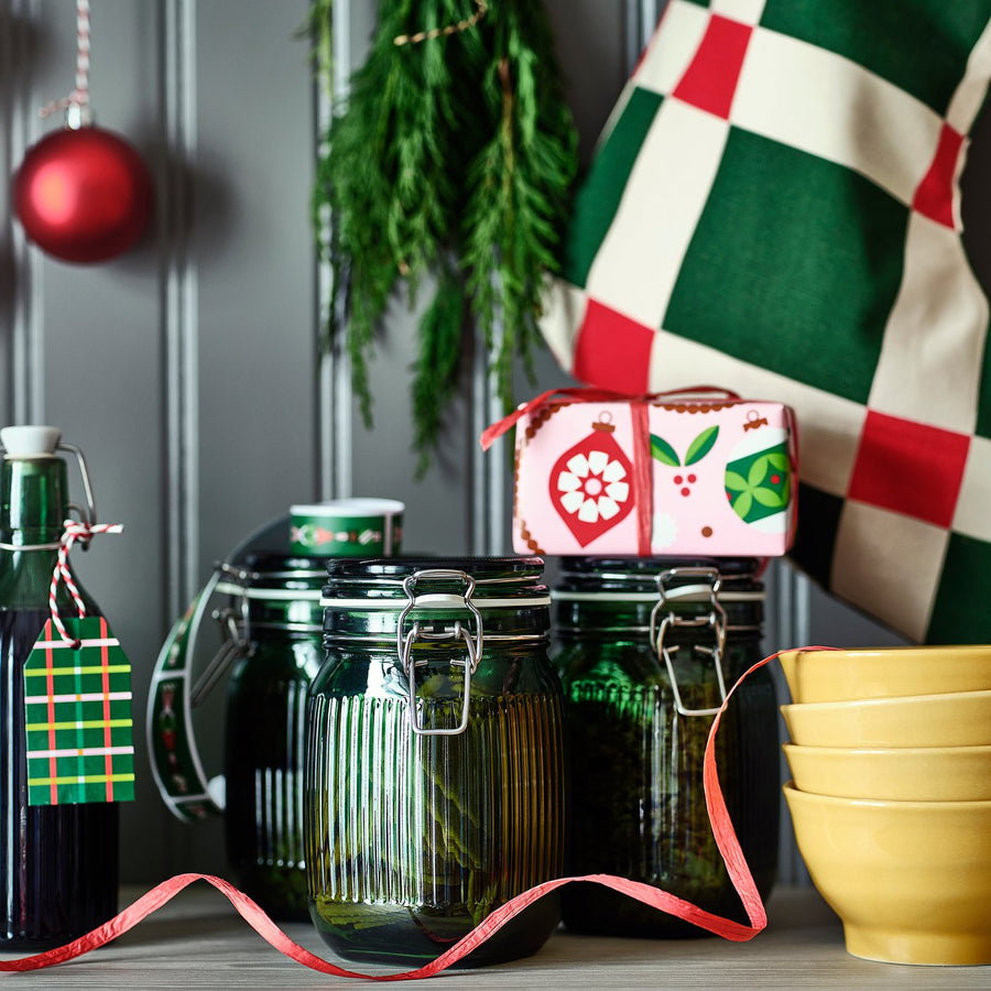 VINTERFINT jar with lid, glass green, 1 l