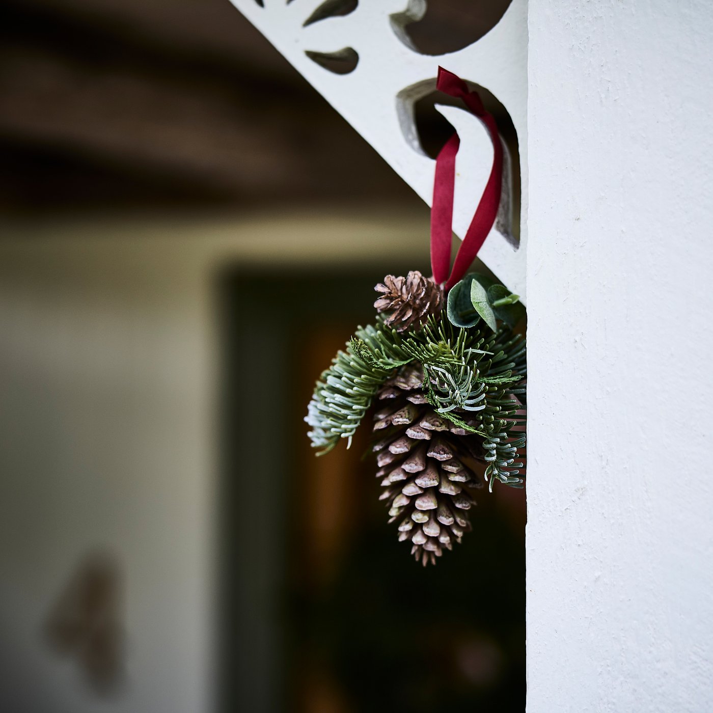 VINTERFINT artificial hanging decoration, in/outdoor/pine cone, 14 cm