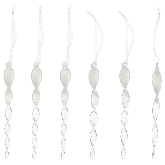 VINTERFINT tree ornament, icicle-shaped clear glass, 16 cm, 6 pack