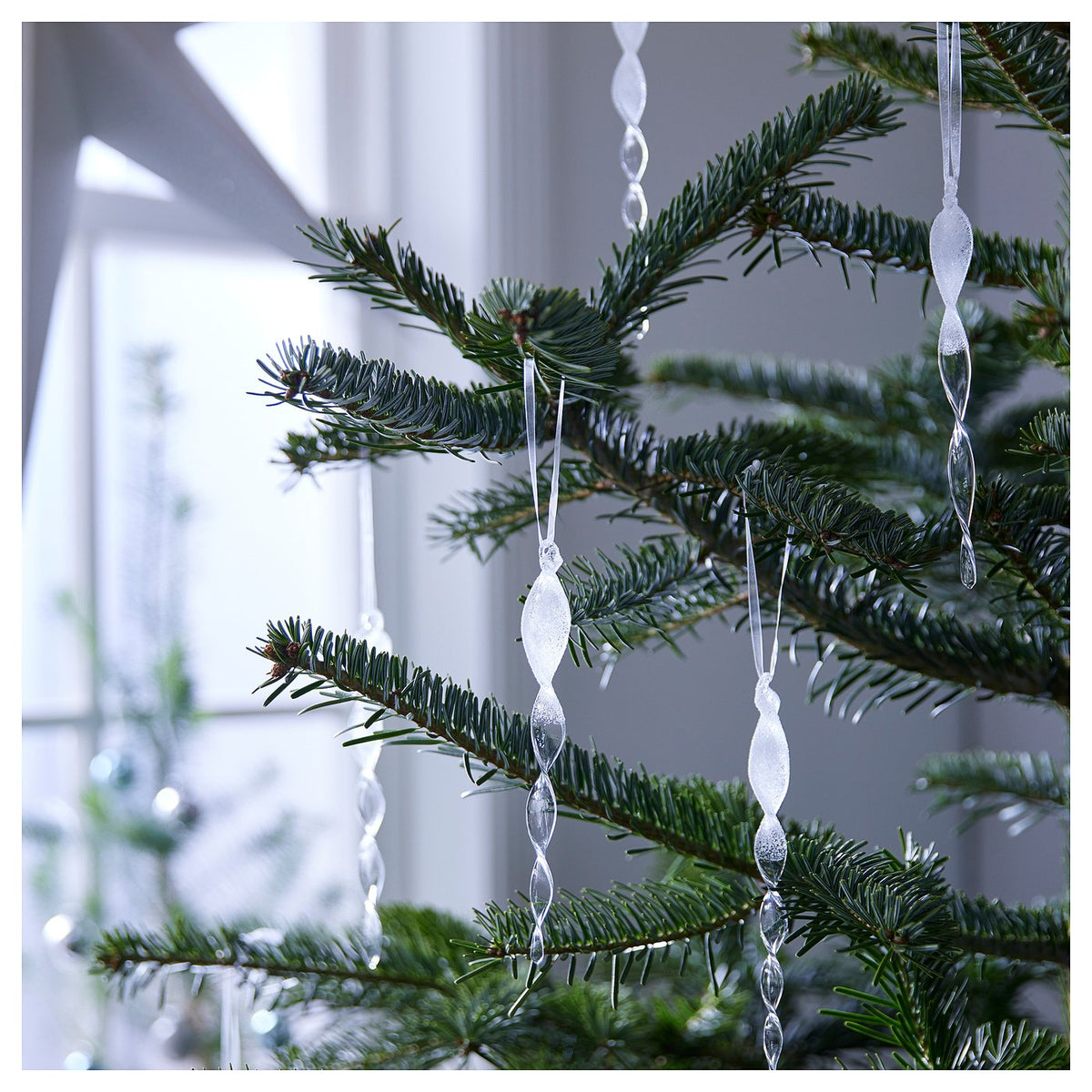 VINTERFINT tree ornament, icicle-shaped clear glass, 16 cm, 6 pack