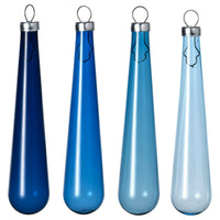 VINTERFINT tree ornament, drop-shaped glass/blue, 3 cm, 4 pack