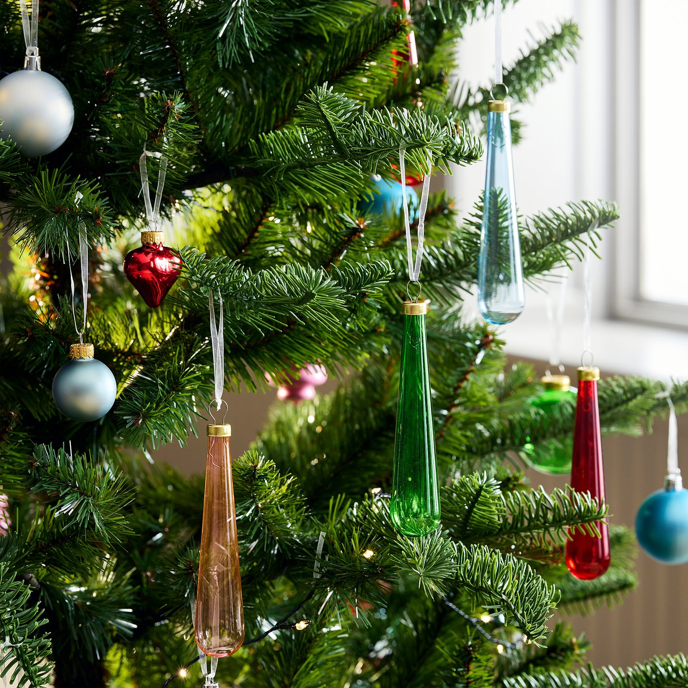 VINTERFINT tree ornament, drop-shaped glass/mixed colours, 3 cm