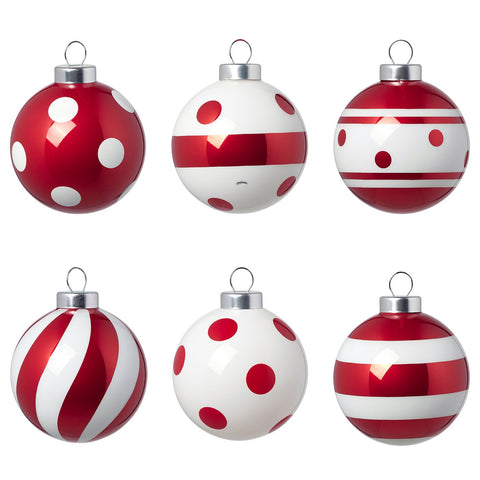 VINTERFINT tree ornament, mixed patterns/red/white, 6 cm