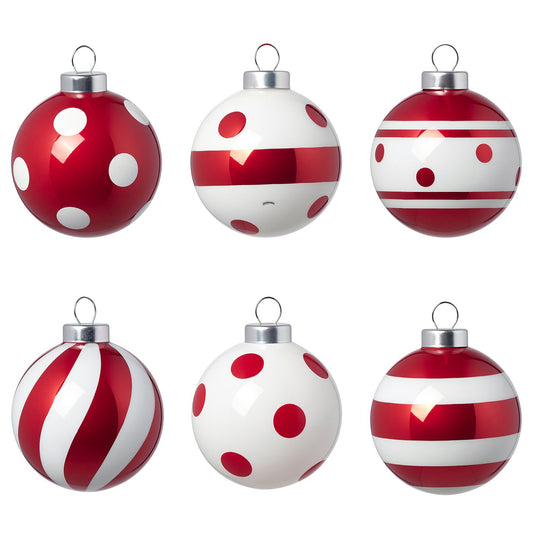VINTERFINT tree ornament, mixed patterns/red/white, 6 cm
